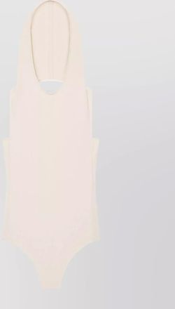 Courrèges halterneck sleeveless hooded bodysuit with side slit