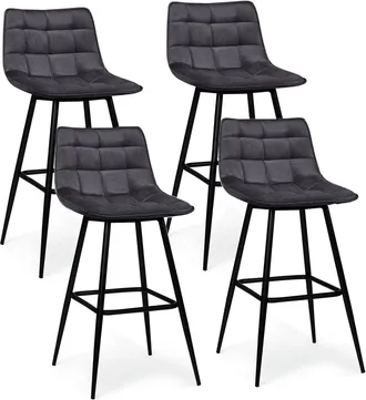 IDMarket Set Di 4 Sgabelli Da Bar Mady In Velluto Grigio Scuro