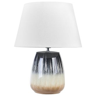 Beliani L&aacute;mpara De Mesa De Cer&aacute;mica Gris Beige Blanco 63 Cm A Mano Pantalla C&oacute;nica Cidra
