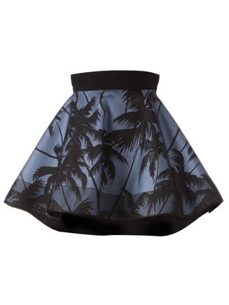 FAUSTO PUGLISI palm tree print flared skirt - women - Silk/Wool/Nylon - 42 - Blue