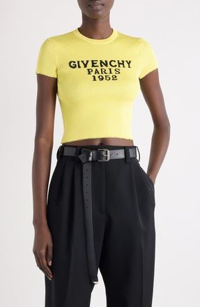 Givenchy Logo Intarsia Crop Top in Acid Yellow at Nordstrom, Size Medium