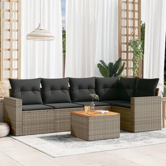 vidaXL Vidaxl - Set De Muebles De Jard&iacute;n 6 Pzas Y Cojines Rat&aacute;n Sint&eacute;tico Gris