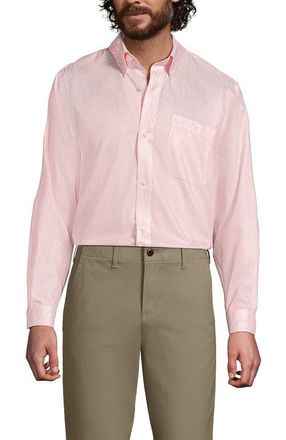 Lands End Traditional Fit Solid No Iron Supima Pinpoint Buttondown Collar Dress Shirt in Light Pink Breeze Ditsy at Nordstrom, Size 16.5 - 35