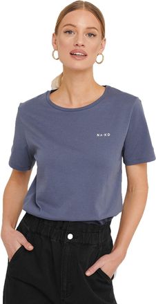 NA-KD Womens Basic Logo Tee T-Shirt, Dusty Midnight Blue, XX-Small
