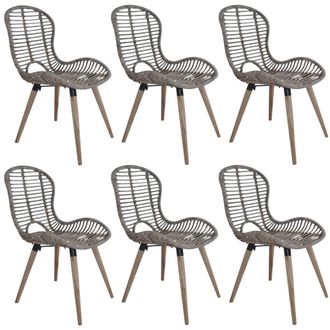 vidaXL Vidaxl - Sillas De Comedor 6 Unidades Rat&aacute;n Natural Marr&oacute;n