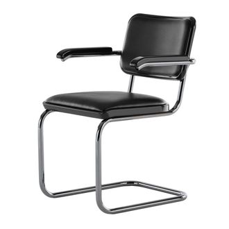 Thonet JS. THONET a personal Interpretation by Jil Sander S 64 V Serious Armlehnstuhl, Glossy Titan / Buche high-gloss graphite black / Leder graphite black