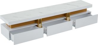 STILVORA Mueble Tv Con 3 Cajones Y Pasacables, Tablero Efecto M&aacute;rmol, Estilo Moderno, En Tablero De Part&iacute;culas, 200&times;40&times;42 Cm, Blanco