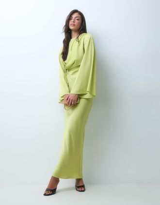 Asos Vestito lungo verde drappeggiato con maniche svasate