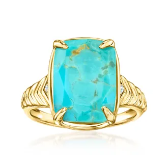 Ross-Simons Turquoise Ring With Lab-Grown Diamonds in 18kt Gold Over Sterling