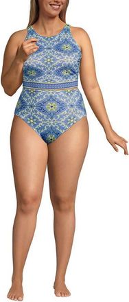 Lands End Plus Size Tugless Portrait Back Set in Lake Blue/geo Floral Border at Nordstrom, Size 1X