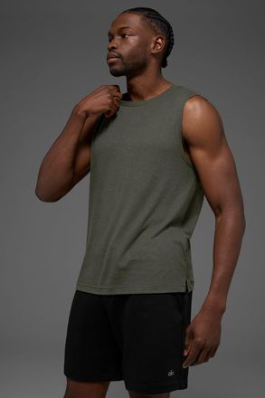 Alo | The Triumph Muscle Tank Top in Stealth Green, Size: Small