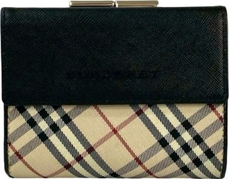 Burberry Beige Black Canvas Leather Wallet (Tri-Fold) (Pre-Owned)