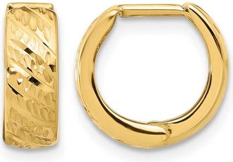 Diamond2Deal 14K Yellow Gold Polished and Diamond-cut Huggie Hoop Earrings