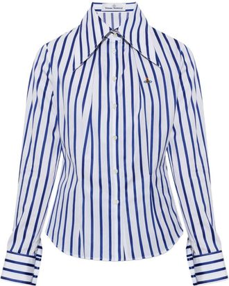Vivienne Westwood Crisp White Bold Blue Striped Button-Down Top