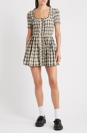 Damson Madder Mansi Check Organic Cotton Minidress in Butter at Nordstrom Rack, Size 2 Us / 6 Uk