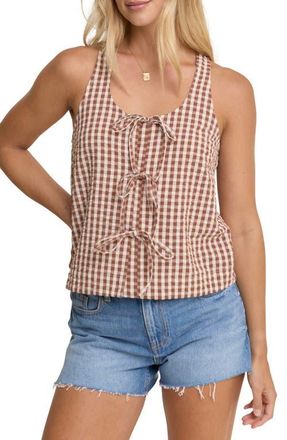 Nobody's Child Thea Gingham Tie Front Cotton Top in Brown at Nordstrom, Size 12