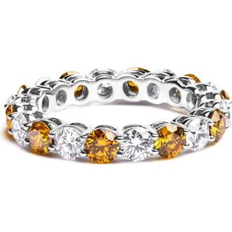 House of Brilliance 14K White Gold 3.00 Ctw Alternating White and Yellow Lab-Grown Diamond Eternity Band Ring at Nordstrom, Size 6.5
