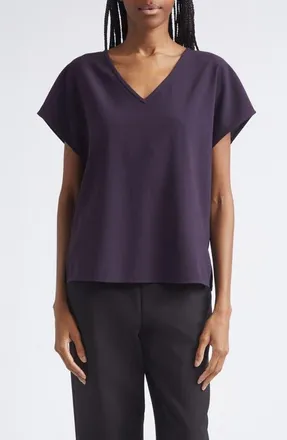 Emporio Armani V-Neck Short Sleeve Cady Top in Blackberry at Nordstrom, Size 44