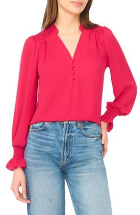 CeCe by Cynthia Steffe Half Placket Smocked Accent Top in Rose Cerise at Nordstrom, Size Xx-Large