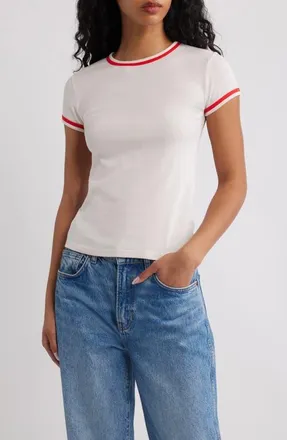 Topshop Everyday Contrast Trim Cotton T-Shirt in Light Pink at Nordstrom, Size X-Small