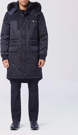 Billionaire Boys Club Knee-Length Padded Nylon Parka with Hood and Fur Collar