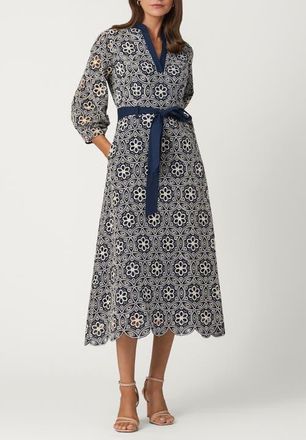 Shoshanna Medallion Cotton Eyelet Ralston Dress in Navy/ivory at Nordstrom, Size 10