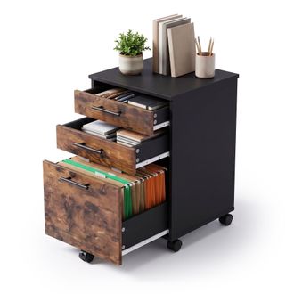 Relaxdays Cajonera Con Ruedas Relaxdays, 3 Cajones, (al X An X F) 57,5 X 40 X 40 Cm, Archivador Con Ruedas, Negro/marr&oacute;n