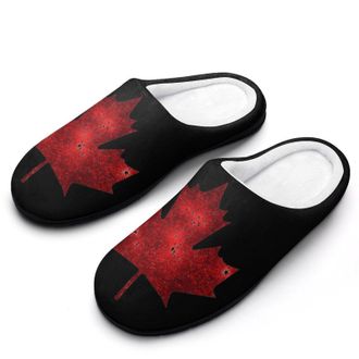 Generic Glitter Pattern Canada Maple Flag Fashion Cotton Slippers for Women Memory Foam House Slippers Non-Slip House Bedroom Shoes