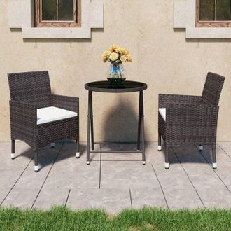 vidaXL Set De Bistr&oacute; De Jard&iacute;n 3 Pzas Rat&aacute;n Pe Vidrio Templado Marr&oacute;n Vidaxl