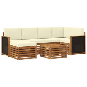 vidaXL Conjunto De Sof&aacute; Seccional Con Coj&iacute;n 6 Pcs Natural Y Crema Vidaxl