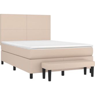 vidaXL Vidaxl - Cama Box Spring Con Colch&oacute;n Cuero Sint&eacute;tico Capuchino 140x200cm