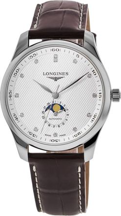 Longines Master Collection Moonphase Silver Diamond Dial Leather Strap Mens Watch L2.919.4.77.3