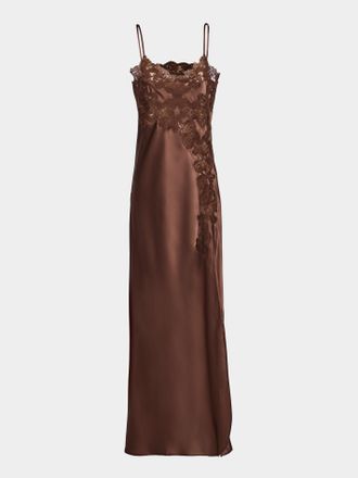 Loretta Caponi Giadeite Silk and Lace Long Dress