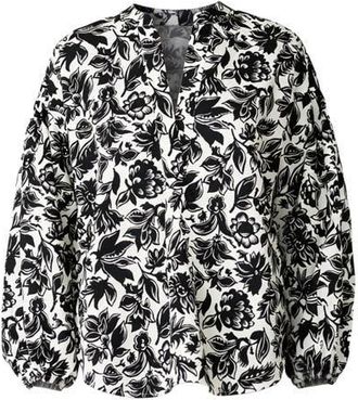 C&acirc;llas Milano Keaton Shirt with lantern sleeves Floral in Black/white at Nordstrom, Size 10