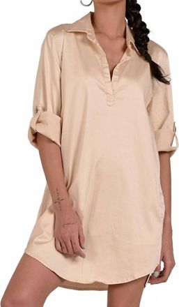 Elan Cuffed Sleeve Shirt Dress In Stone