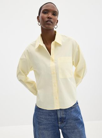 Contemporaine Womens Cropped patch-pocket poplin shirt