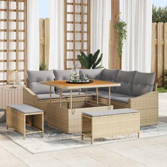 vidaXL Conjunto De Sof&aacute; De Jard&iacute;n Con Coj&iacute;n 8 Pcs Beige Polirat&aacute;n Vidaxl