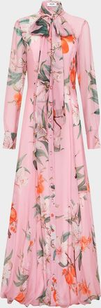 LEO LIN Lilith Floral & Fruit-Print Maxi Shirt Gown