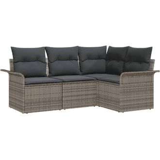 vidaXL Garden Sofa Set with Cushion 4 pcs Grey Poly rattan vidaXL