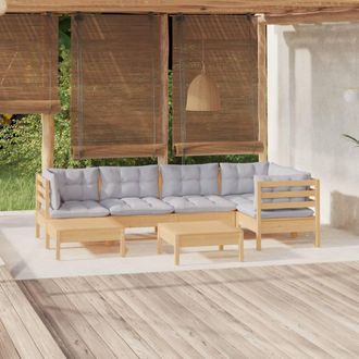 vidaXL Juego De Muebles De Jard&iacute;n 7 Pzas Y Cojines Madera Maciza Pino Vidaxl