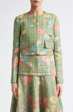 Lela Rose Floral Raffia Crop Blazer in Cactus Multi at Nordstrom, Size 12