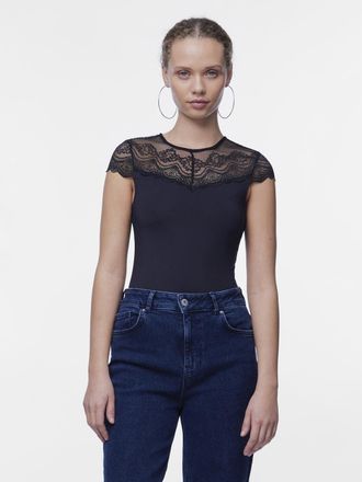 Pieces Body PIECES PCSINNA SS BODYSTOCKING NOOS, Damen, Gr. XL (42), N-Gr, schwarz, Single Jersey, Obermaterial: 92% Polyamid, 8% Elasthan, unifarben, Rundha