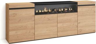 Skraut Home Aparadores para salón, Gran capacidad de almacenaje, 200x75x35cm, 4 Puertas, Chimenea eléctrica, Estilo Moderno, Roble y negro - Skraut Home