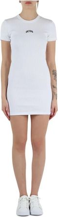 GCDS Witte Logo Mini Jurk met Korte Mouwen - Dames - Korte kleedjes - Wit - L - Katoen - Kleedjes