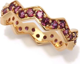 Muse 18K Gold Plated Polished Choice of Gemstone Chevron Stack Band Ring