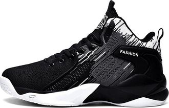 Generic Mens Basketball Shoes High Top Fly Woven Breathable Lightweight and Wear-Resistant Outdoor Sports Walking Shoes(Black,12.5 UK)