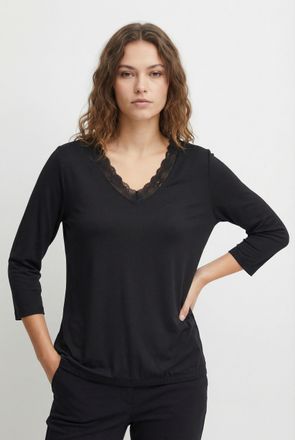 Only Carmakoma Langarmshirt ONLY CARMAKOMA CARJULIA LACE V-NECK 3/4 TOP JRS, Damen, Gr. XL, schwarz, Jersey, Obermaterial: 65% Polyester, 35% Viskose, unifarben, reg