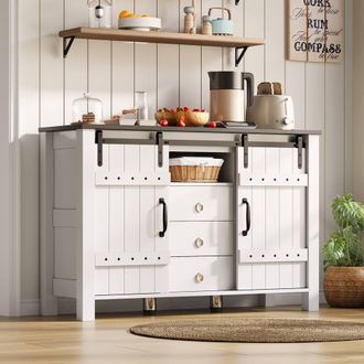 Matteo Rustic Sideboard with Storage, 120cm, Sliding Doors & 3 Drawers, White