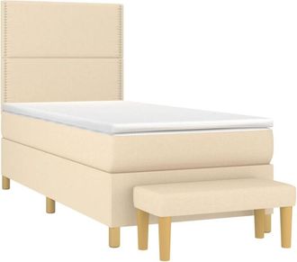 vidaXL Cama Box Spring Con Colch&oacute;n Tela Color Crema 100x200 Cm Vidaxl