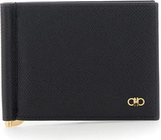 Ferragamo Micro Gancio Portemonnee met Geldclip - Heren - Portefeuilles - Zwart - ONE Size - Leer - Accessoires